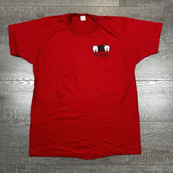 Vintage 80s Screen Stars Pig Tales Red Graphic T-Shirt XL Single Stitch USA - Picture 1 of 6